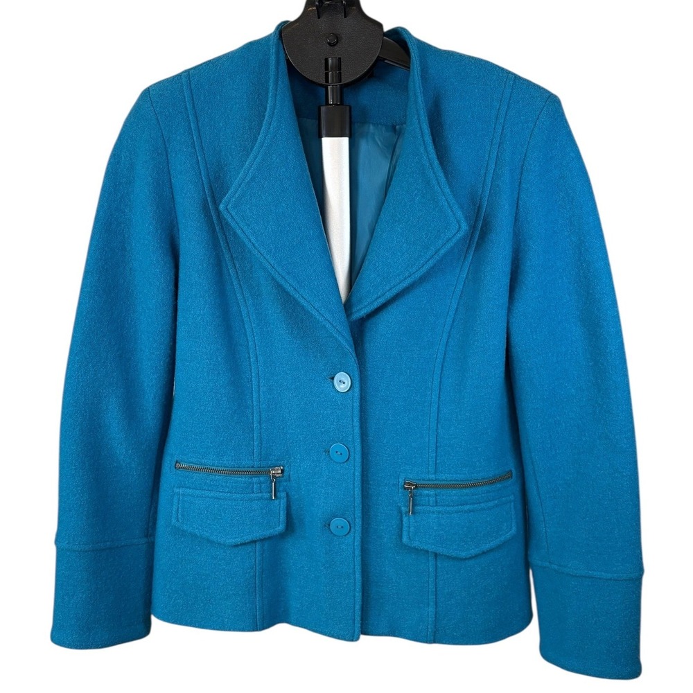 Tribal Womens‎ Turquoise Wool Blend Button Front Blazer Jacket Size 8